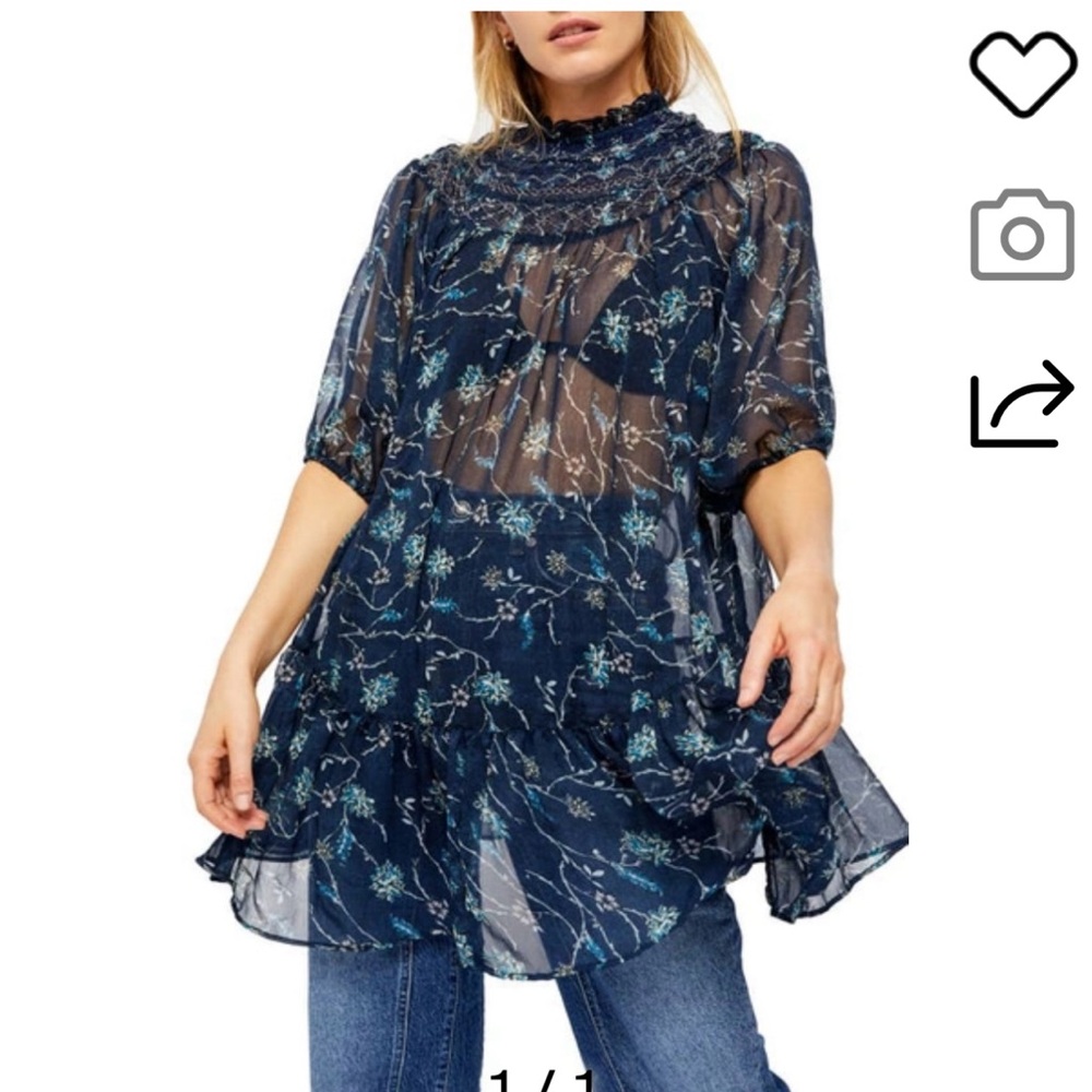 Free People keeping up with Kara sheer floral boho tunic top